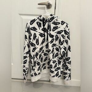 Nike White and Black Logo Hoodie Sweater